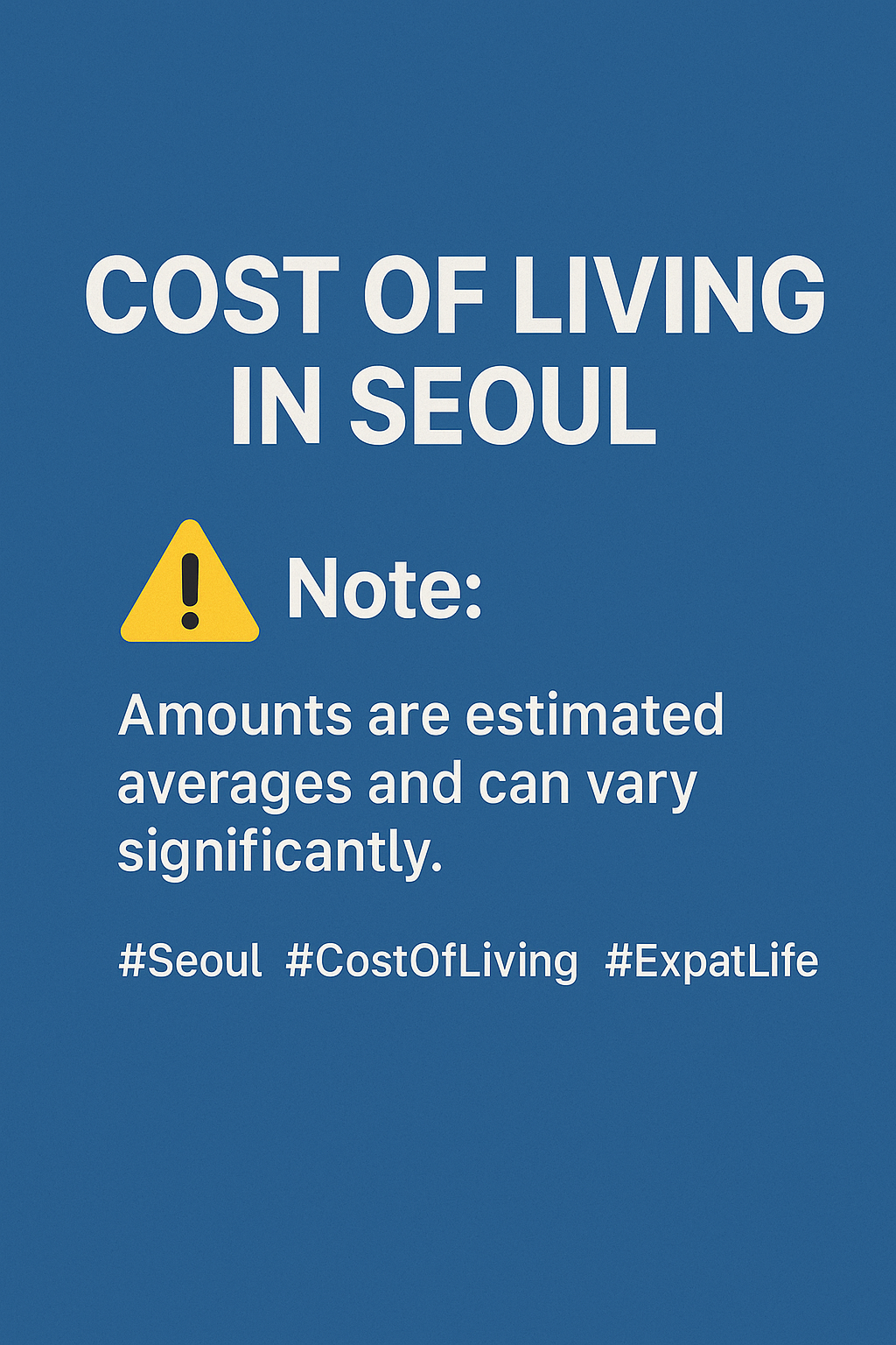 Bar chart comparing Korea 2025 median income with average one-person living cost in Seoul, labeled in KRW and USD.