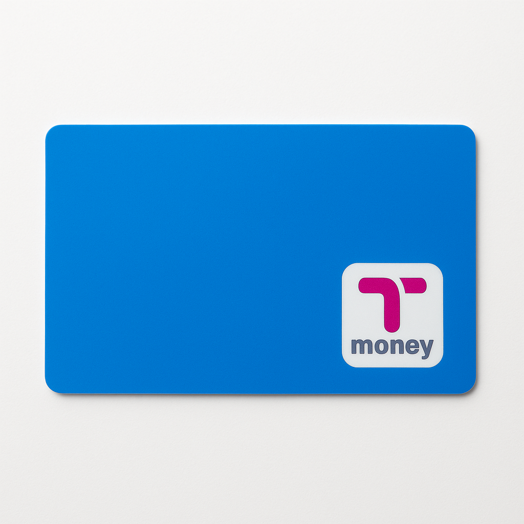 T-money transit card with icons for subway, bus, and convenience store top-up.