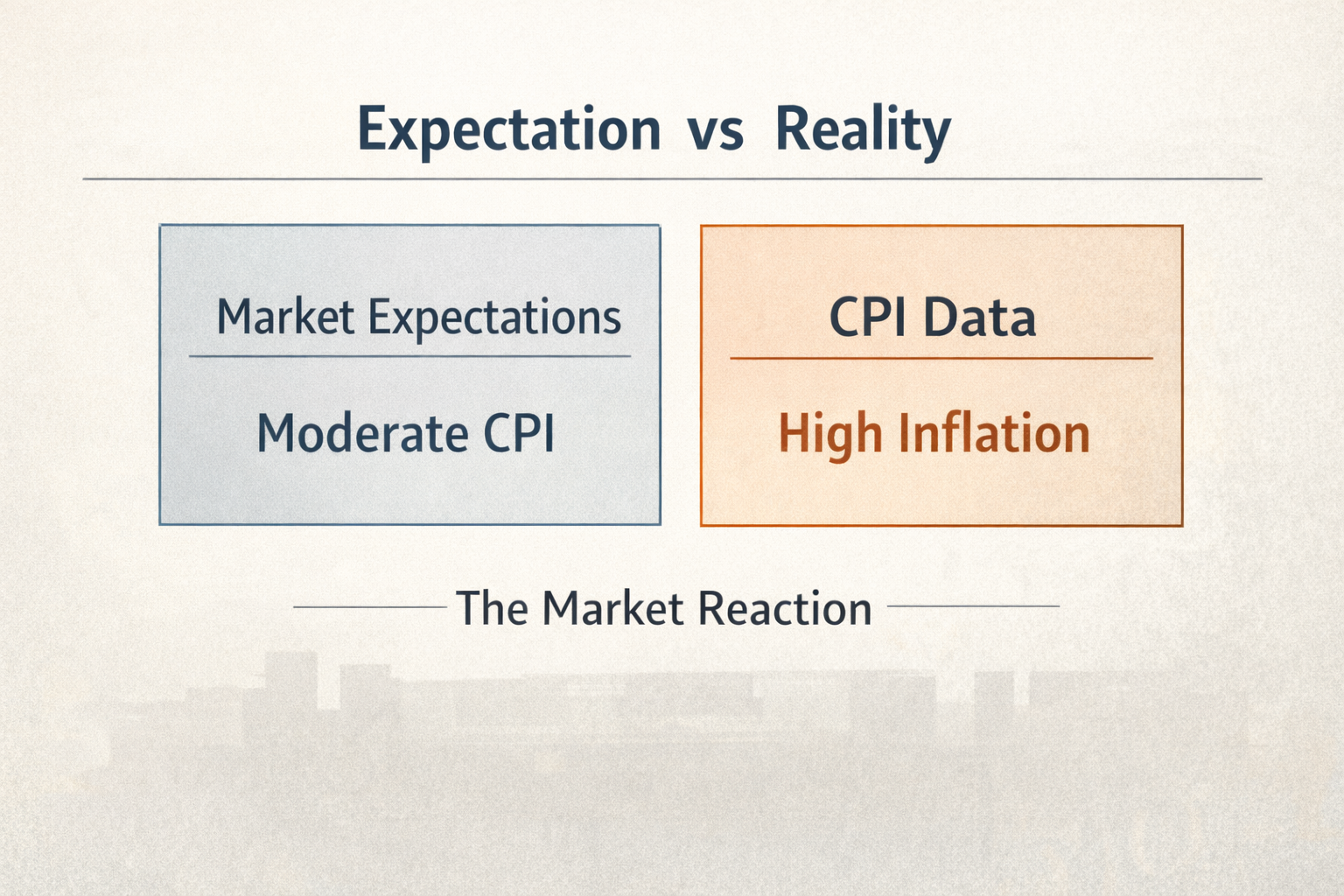 A minimalist infographic-style visual showing the difference between CPI numbers and market expectations, with simple labels and calm editorial design.