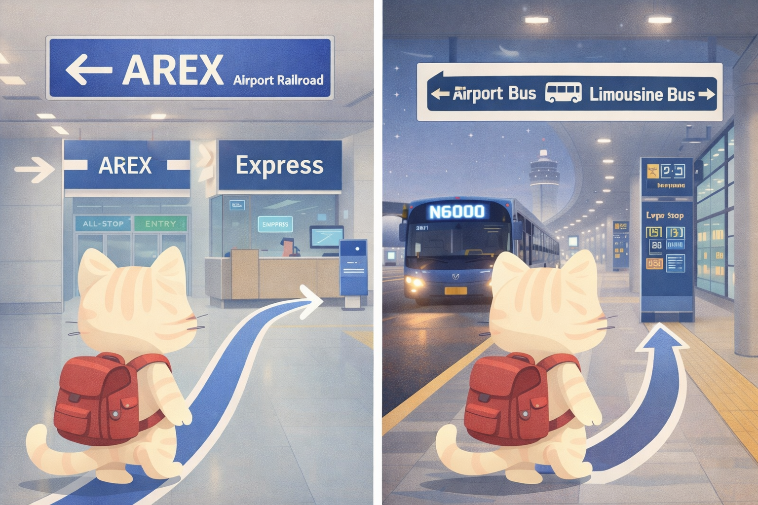 Incheon Airport late night transportation showing AREX trains as the last public transport option to Seoul