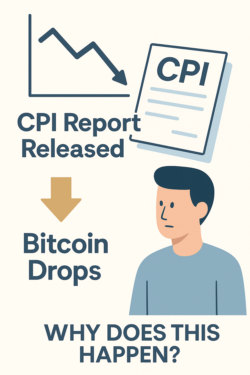 Illustration explaining that when the cpi report is released, Bitcoin often drops due to sudden shifts in inflation expectations and market volatility